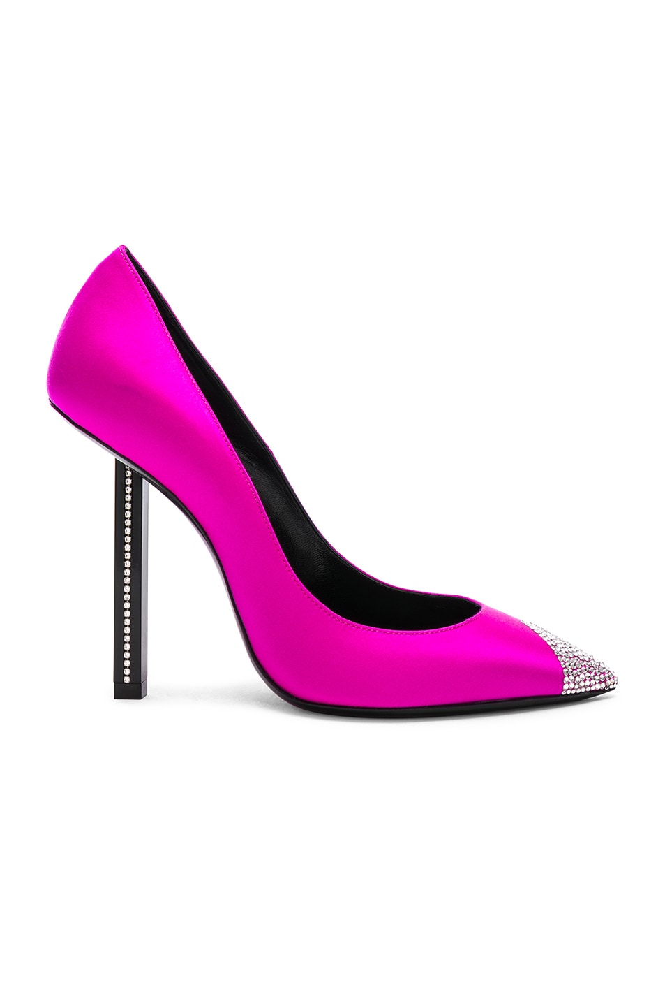 Image 1 of Saint Laurent Tower Crystal Embellished Satin Pumps in Flash Fuchsia