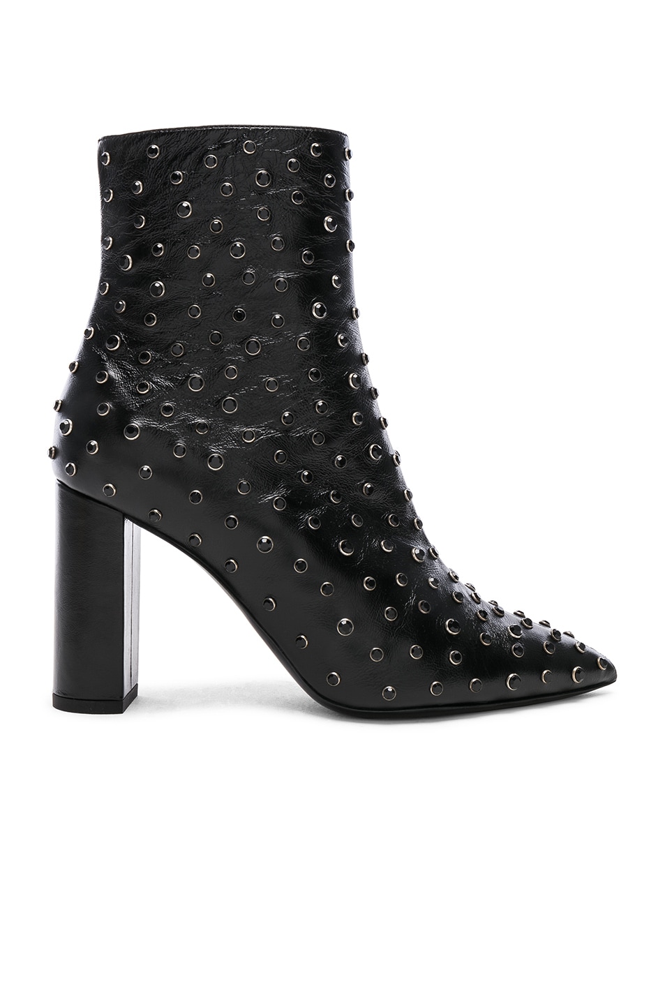 Image 1 of Saint Laurent Betty Crystal Embellished Leather Heeled Ankle Boots in Black
