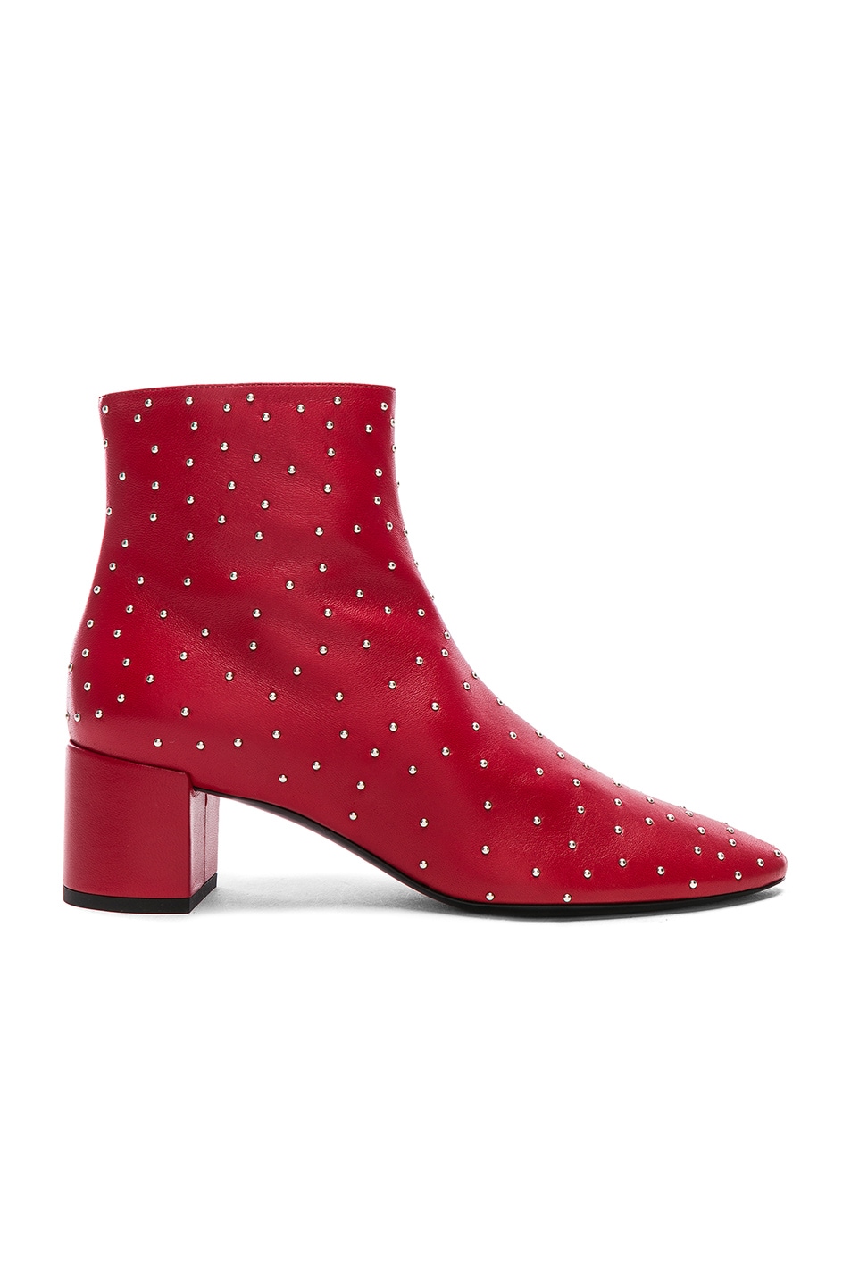 Image 1 of Saint Laurent Loulou Studded Leather Ankle Boots in Eros Red