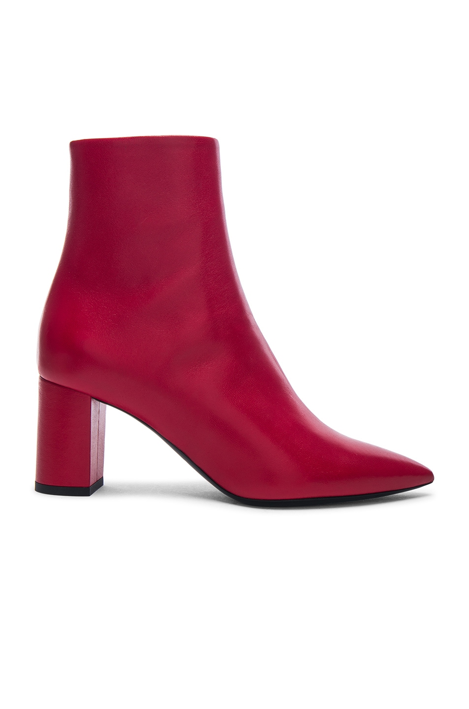 Image 1 of Saint Laurent Leather Betty Heeled Ankle Boots in Eros Red