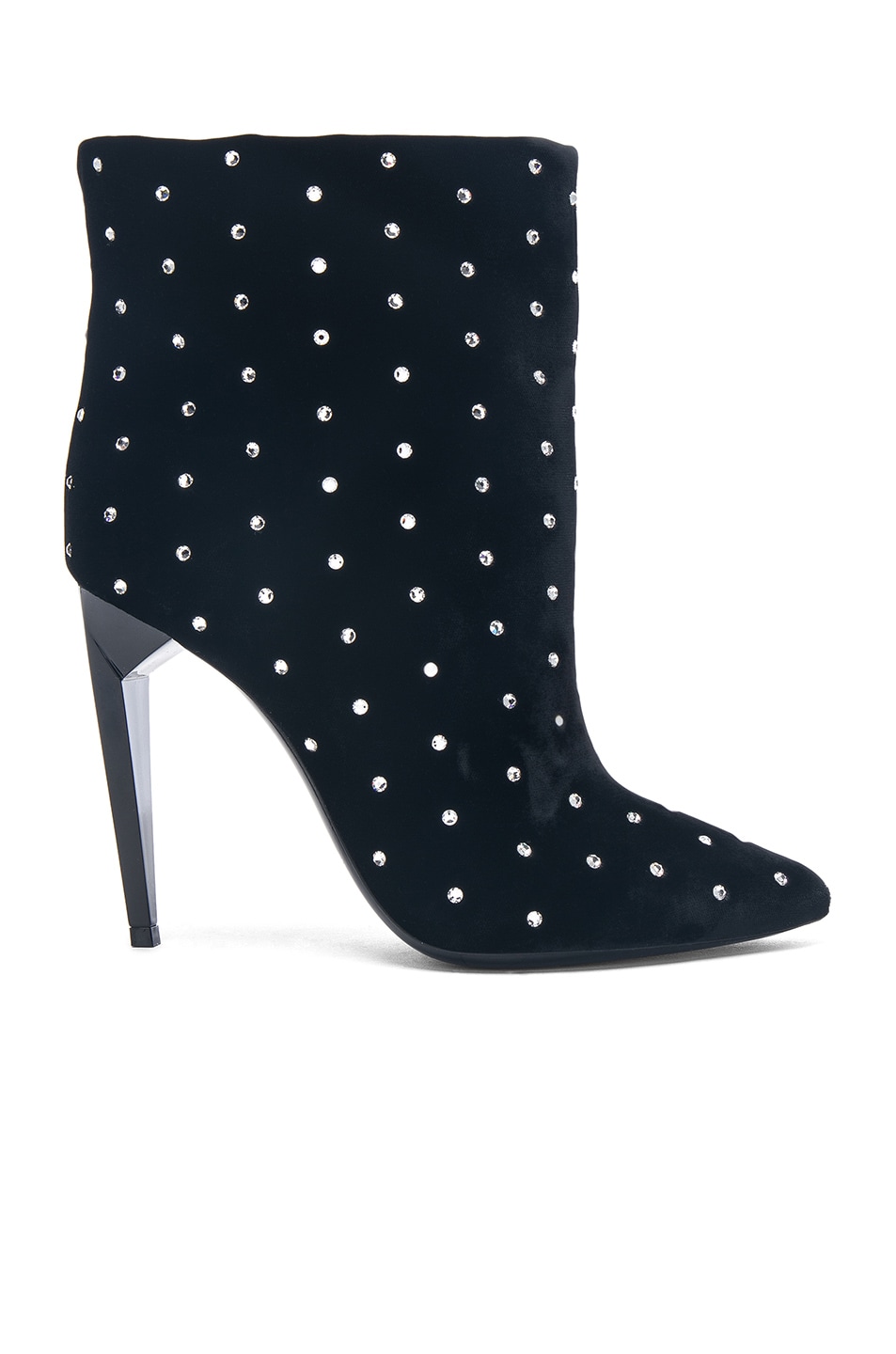 Image 1 of Saint Laurent Crystal Embellished Velvet Freja Boots in Black