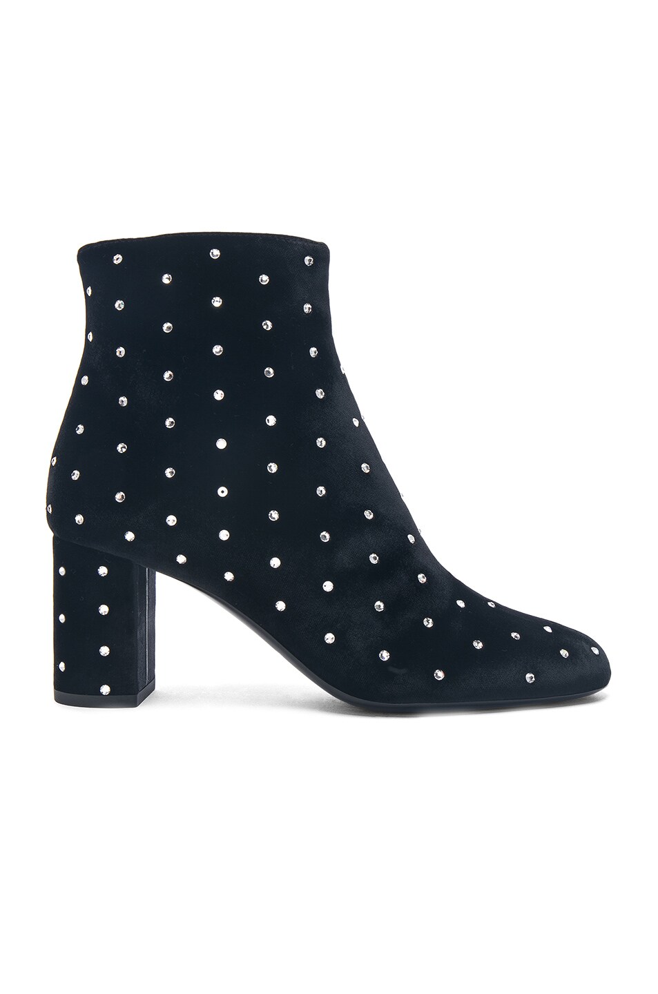 Saint Laurent Crystal Embellished Velvet Loulou Pin Boots in Black | FWRD