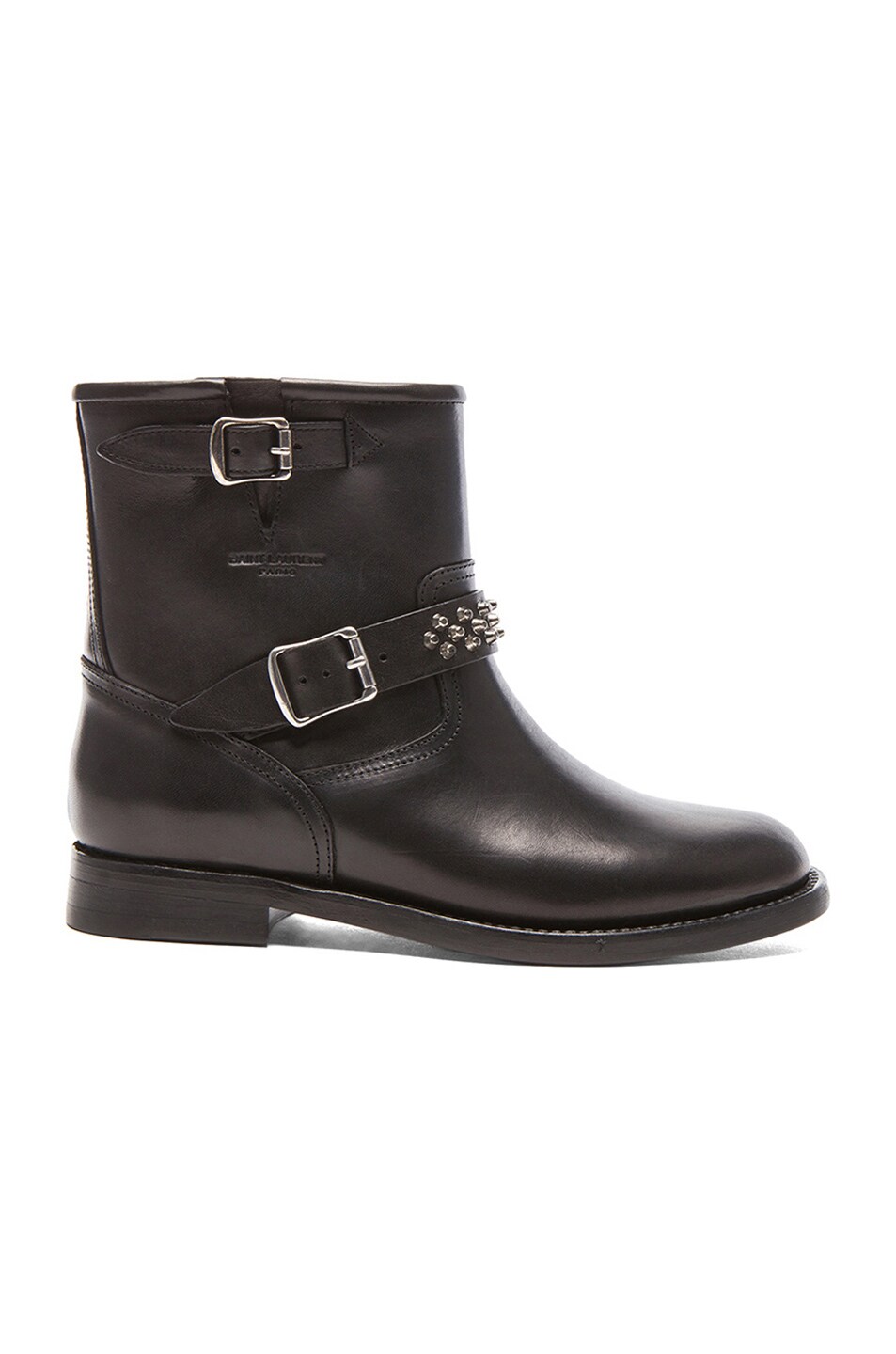 Image 1 of Saint Laurent Leather Studded Motorcycle Boots in Black
