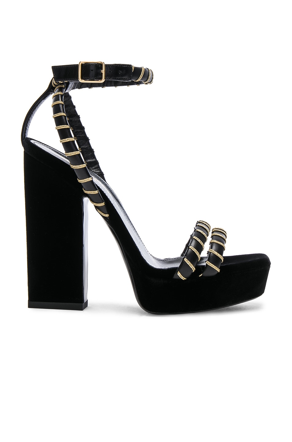 Image 1 of Saint Laurent Velvet Debbie Ankle Strap Platform Sandals in Black