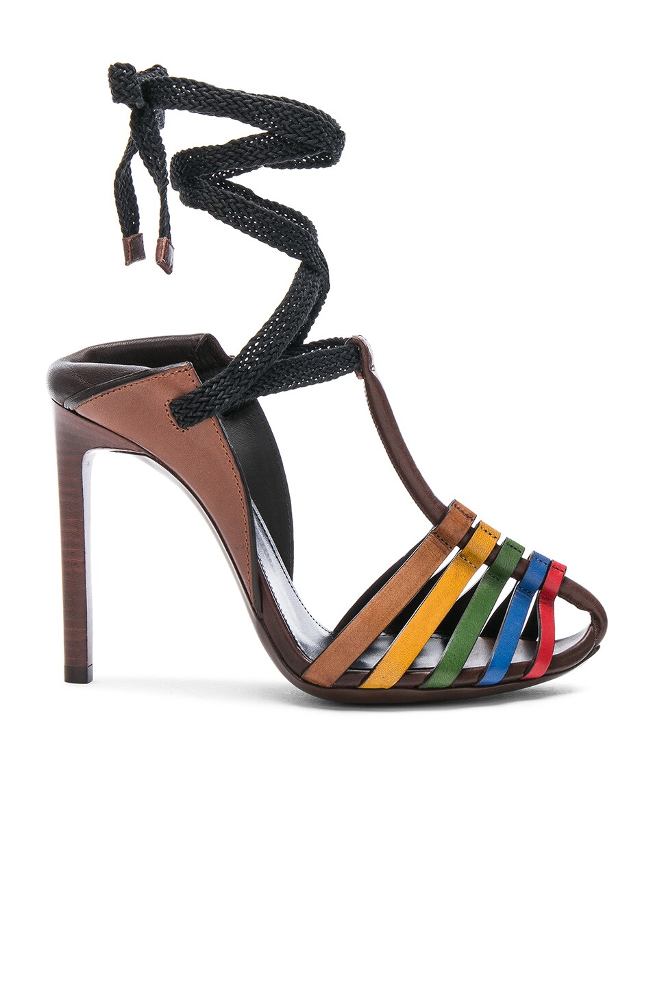 Image 1 of Saint Laurent Leather Majorelle Ankle Tie Sandals in Multicolor