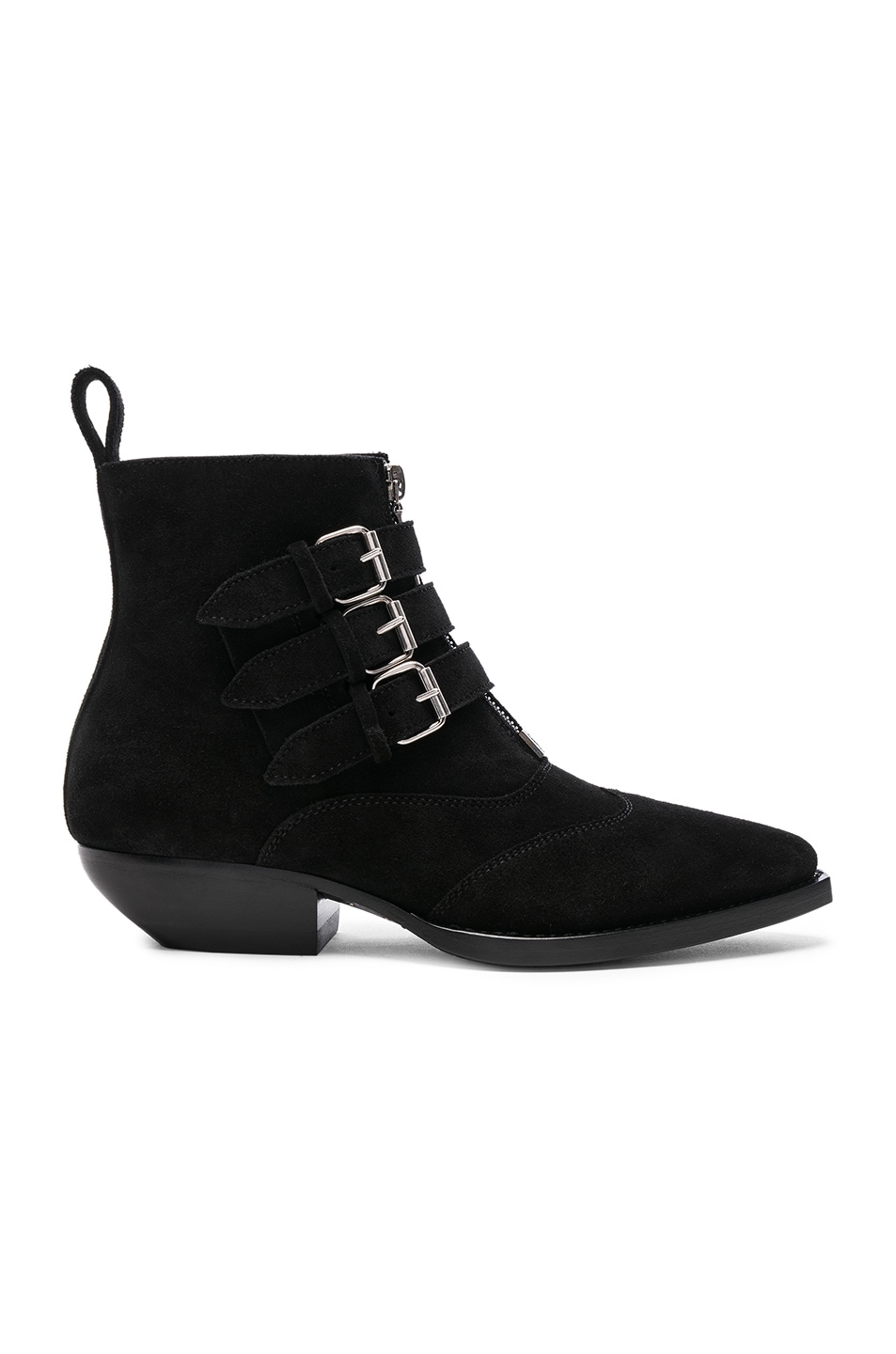 Image 1 of Saint Laurent Suede Theo Buckled Ankle Boots in Black
