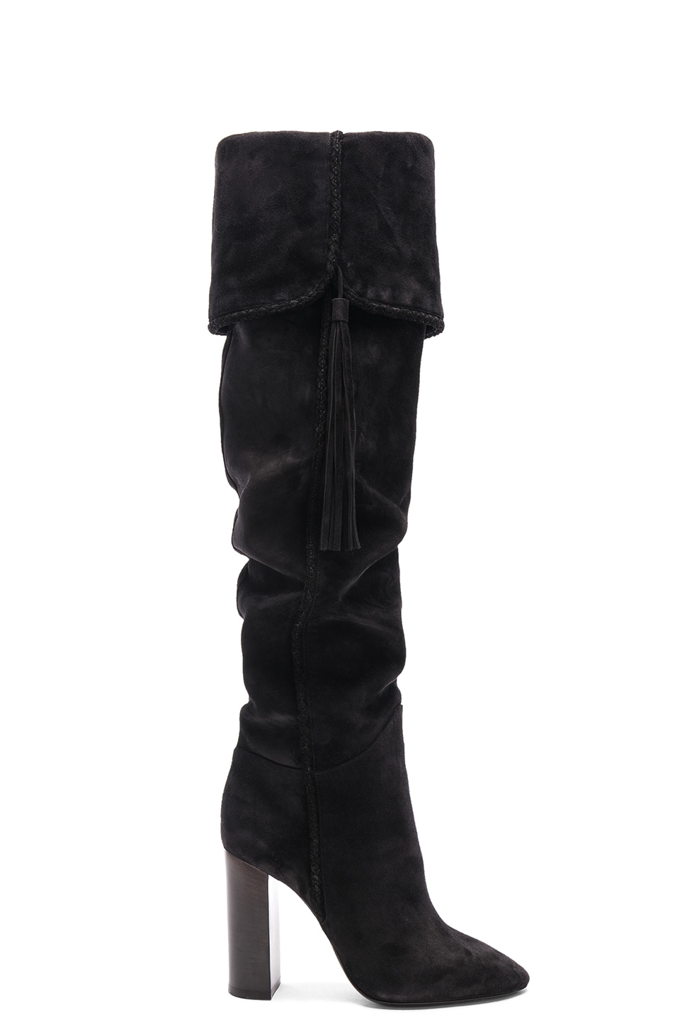 Image 1 of Saint Laurent Suede Meurice Tassel Slouchy Boots in Black