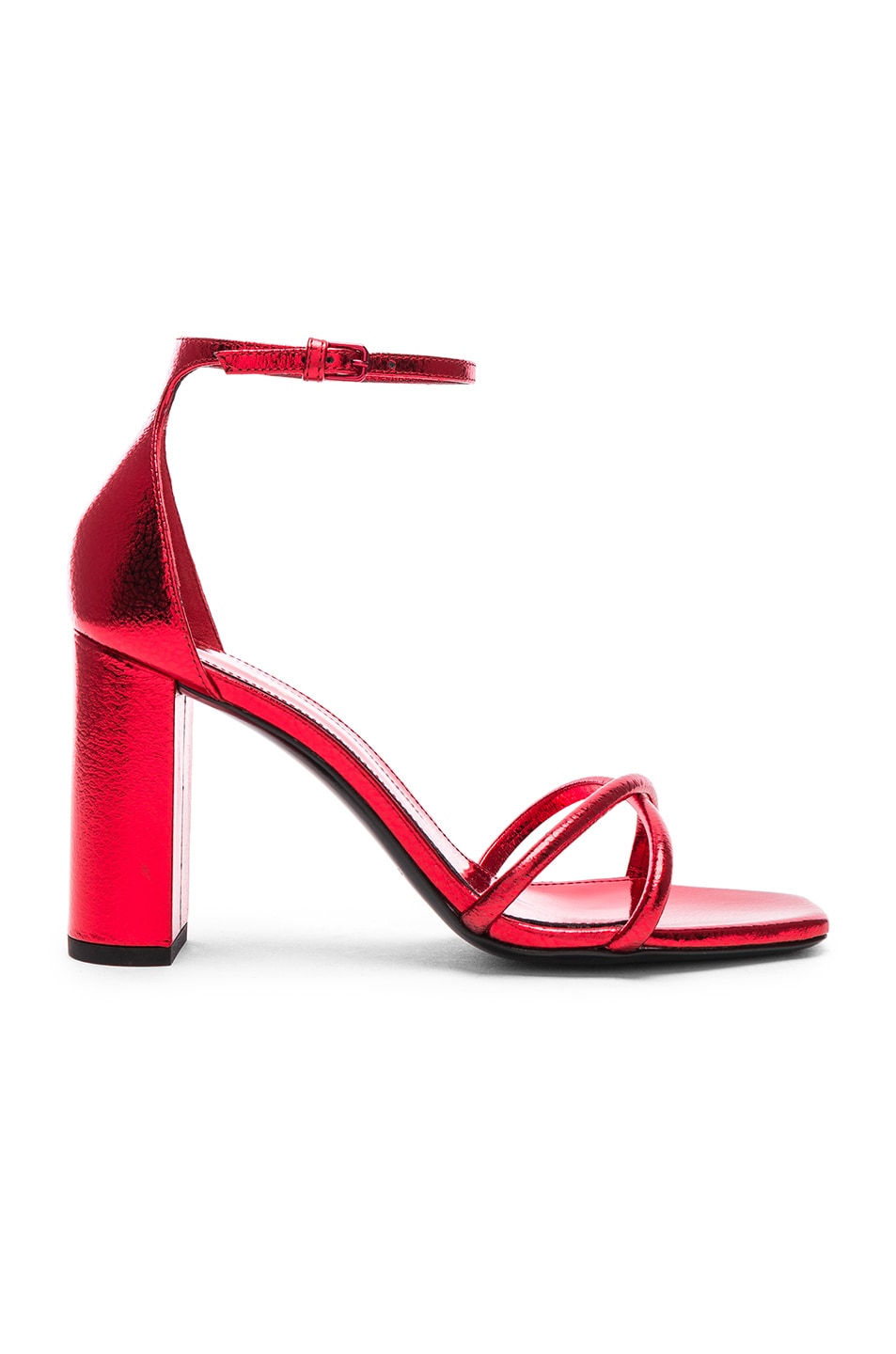 Image 1 of Saint Laurent Metallic Loulou Ankle Strap Sandals in Red