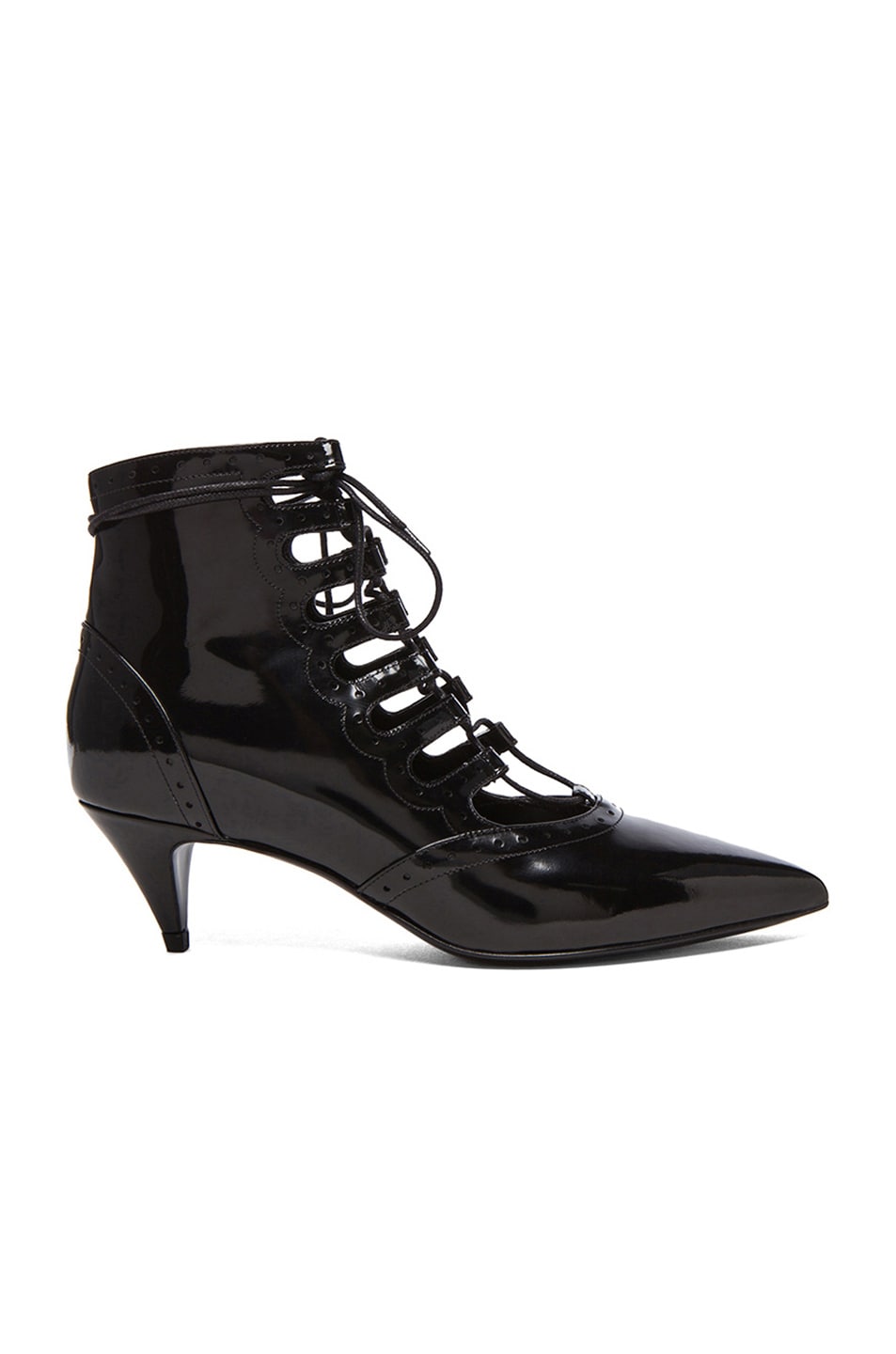 Image 1 of Saint Laurent Lace Up Cat Patent Leather Boots in Black