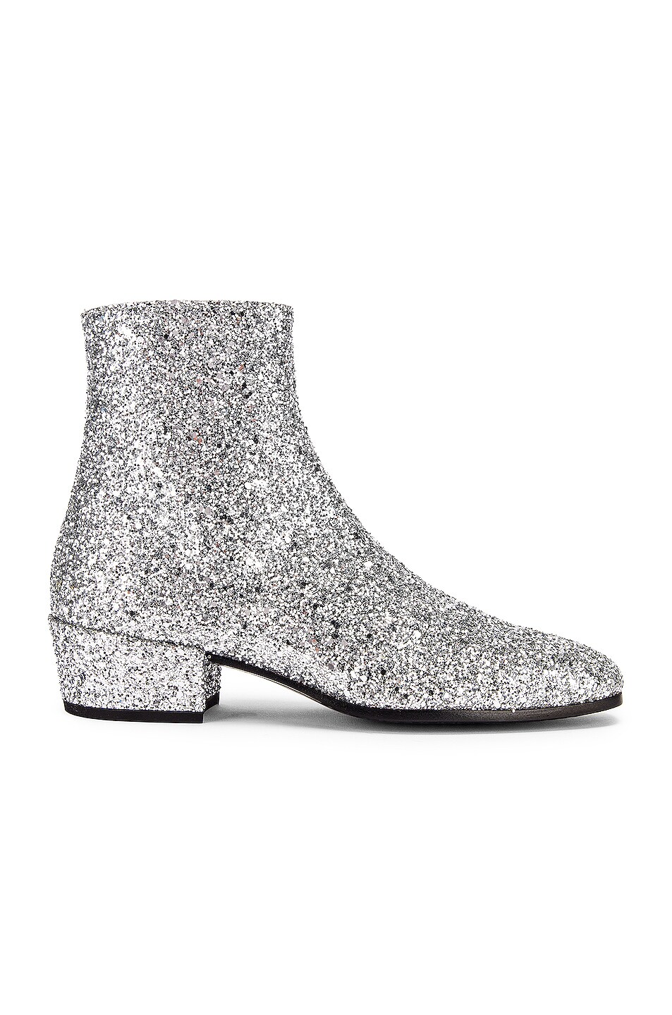Image 1 of Saint Laurent Caleb Glitter Zip Boots in Silver
