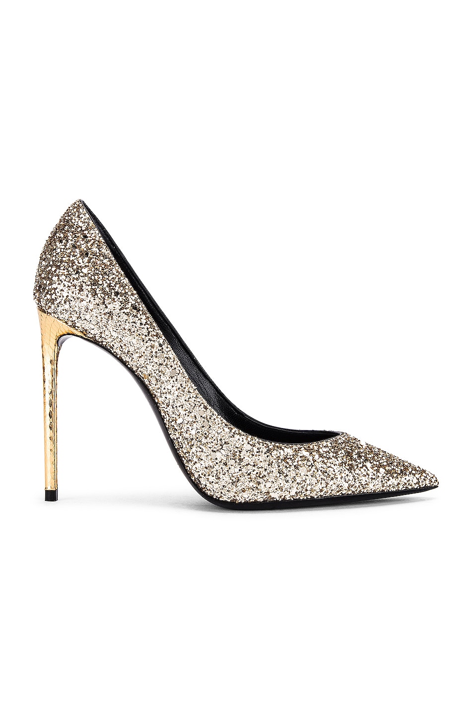 Image 1 of Saint Laurent Zoe Glitter Heels in Gold