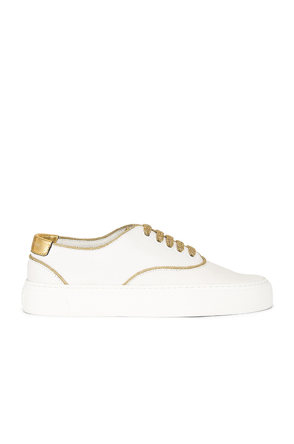 Image 1 of Saint Laurent Lace Up Sneakers in White & Gold