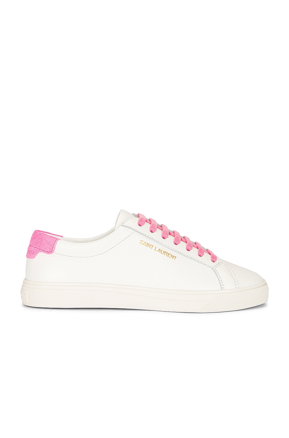 Image 1 of Saint Laurent Lace Up Sneakers in White & Pink