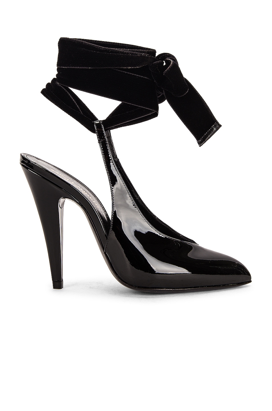 Image 1 of Saint Laurent Kika Lace Up Slingback Heels in Noir