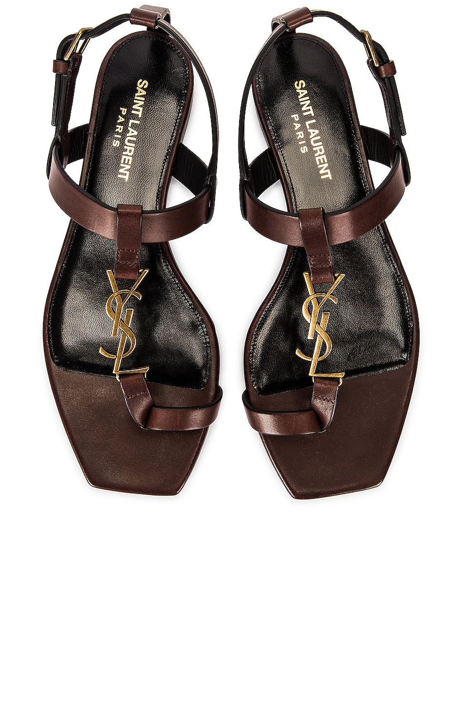 Image 1 of Saint Laurent Cassandra Flat Sandals in Dark Chocolate