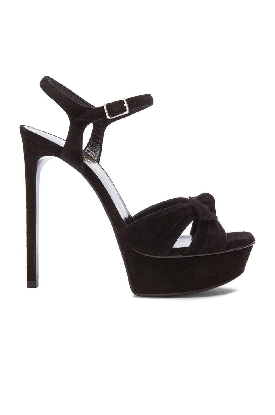 Image 1 of Saint Laurent Bianca Suede Bow Sandals in Black