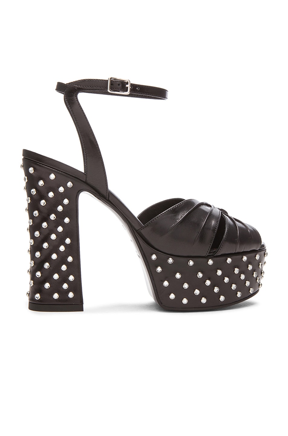 Image 1 of Saint Laurent Candy Crystal Studded Leather Platform Sandals in Black