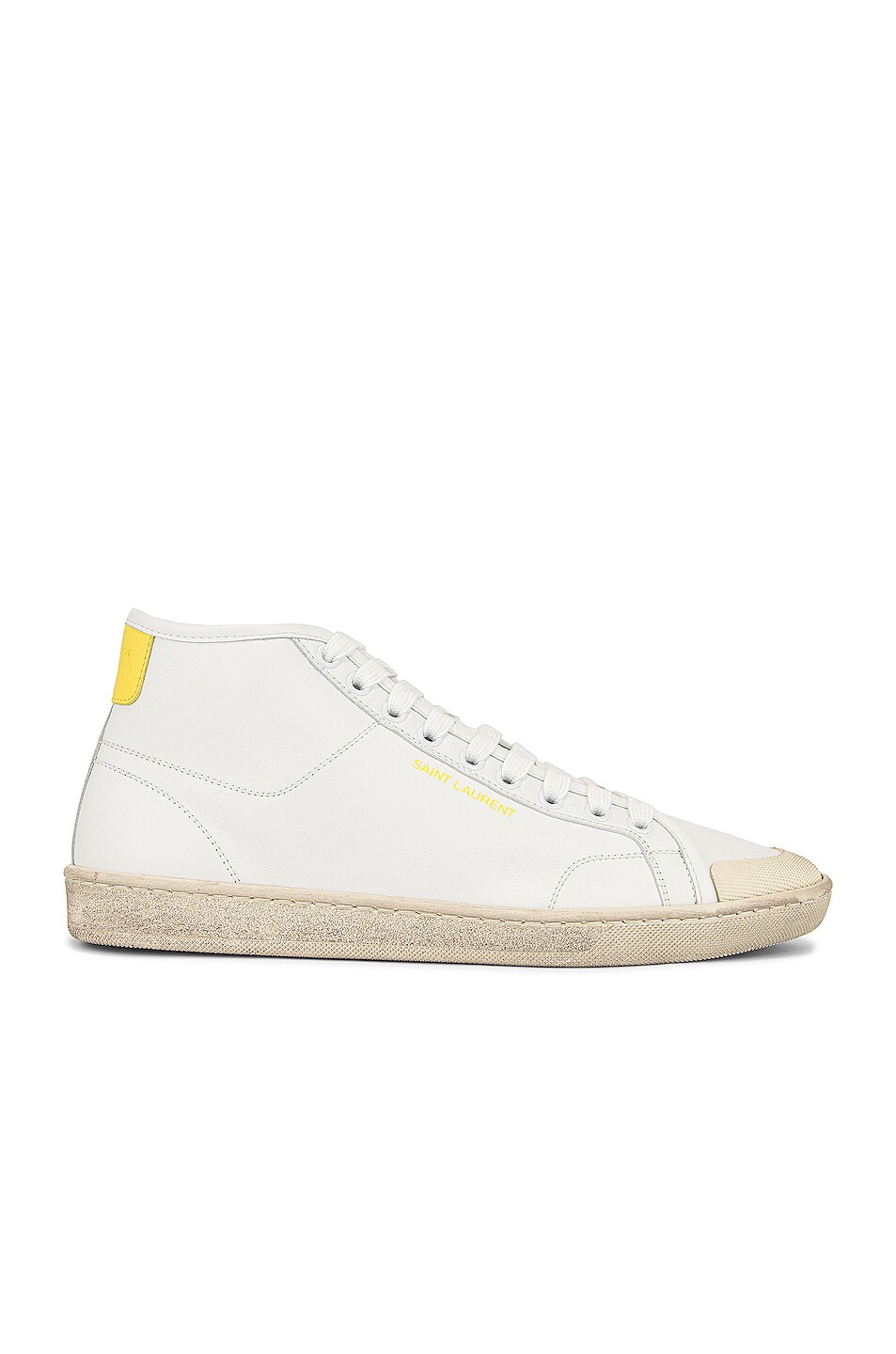 Image 1 of Saint Laurent SL 39 Mid Top Sneakers in Blanc Optique & Canary Yellow