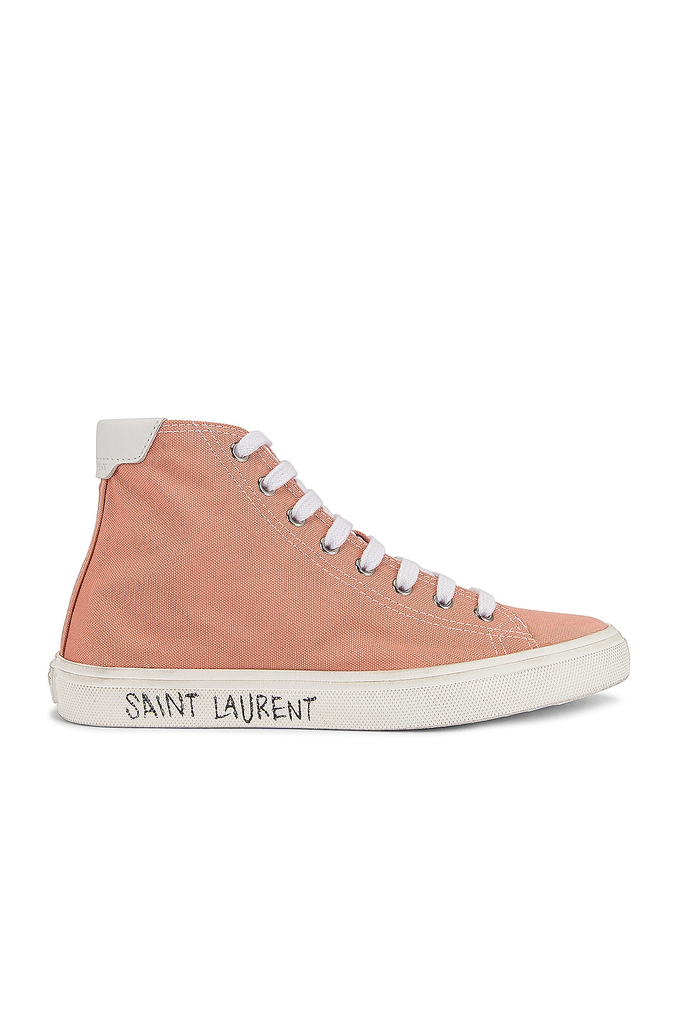 Image 1 of Saint Laurent Malibu Mid Top Signature Sneakers in Ballet Pink & Blanc Optique