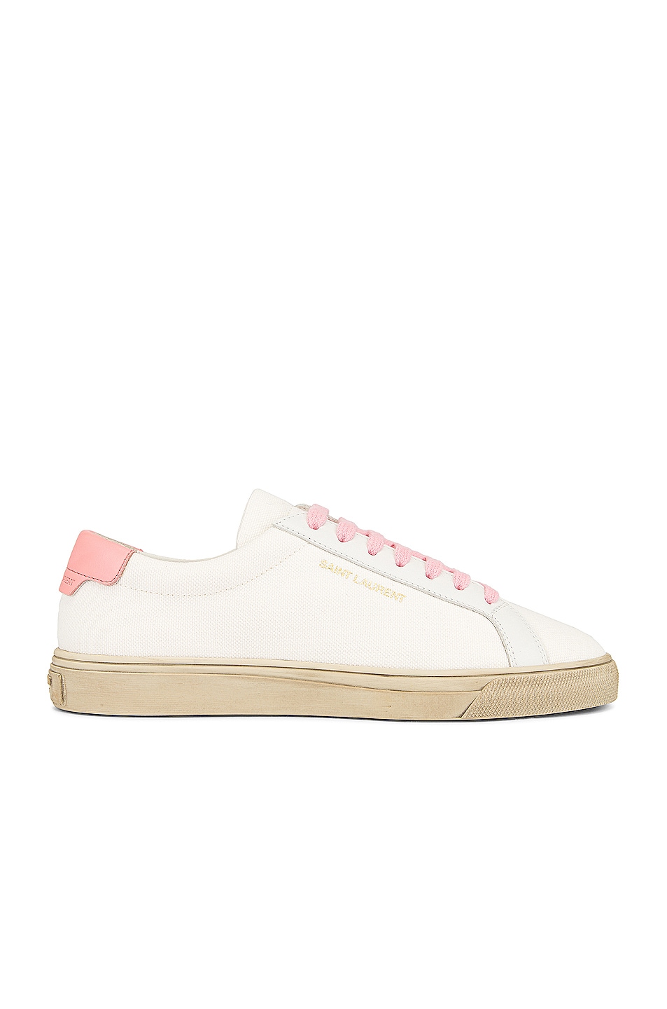 Image 1 of Saint Laurent Andy Low Top Sneakers in Off White & Pink