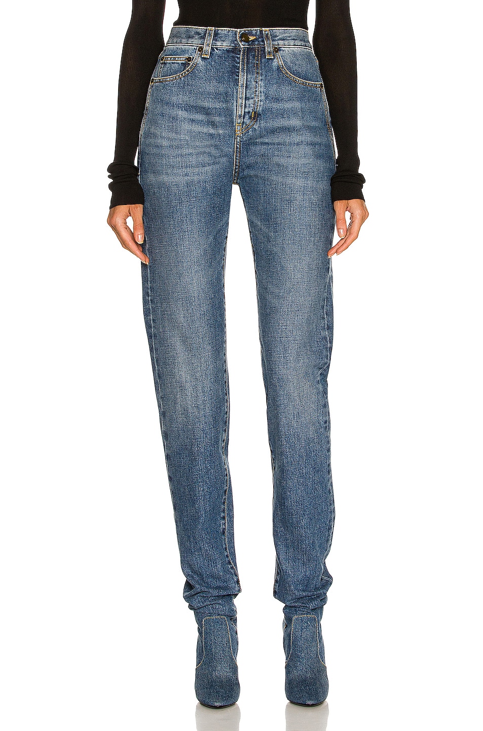 Image 1 of Saint Laurent Koller Pantaboots in Scratch Blue Jeans