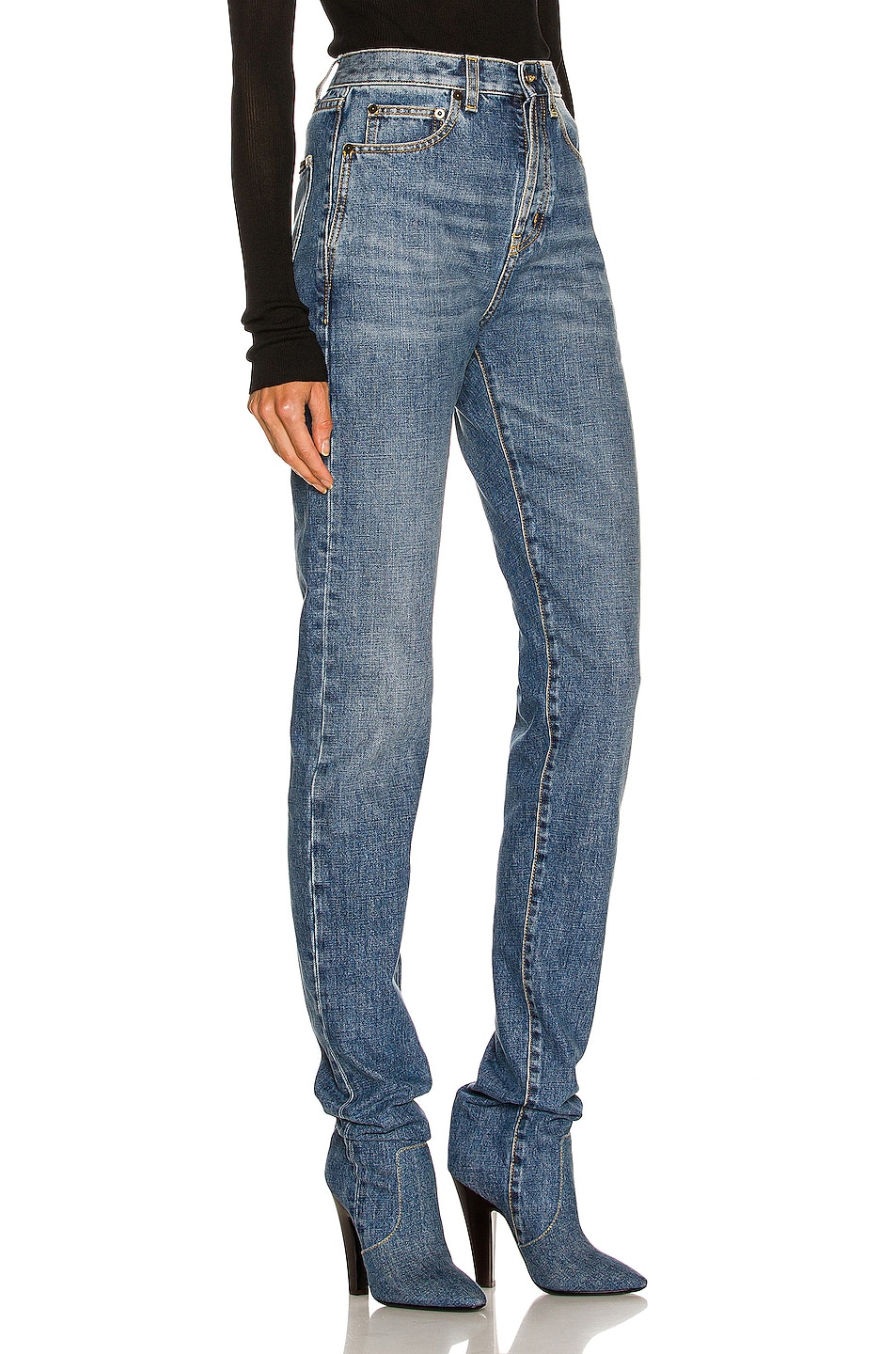 Saint Laurent Koller Pantaboots in Scratch Blue Jeans | FWRD