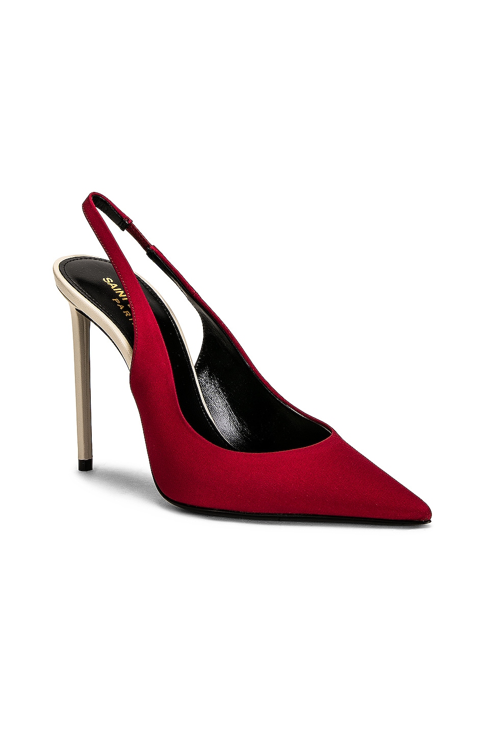 L'ENTRACTE SLINGBACK PUMPS IN RED SATIN
