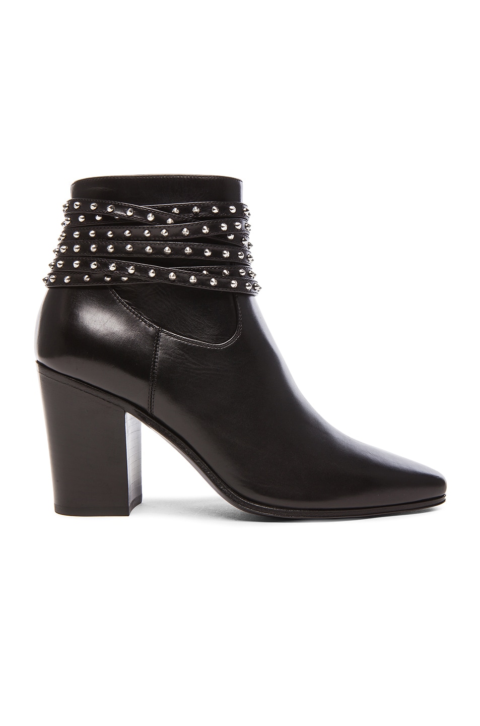 Image 1 of Saint Laurent Studded Strap Leather French Boots in Black