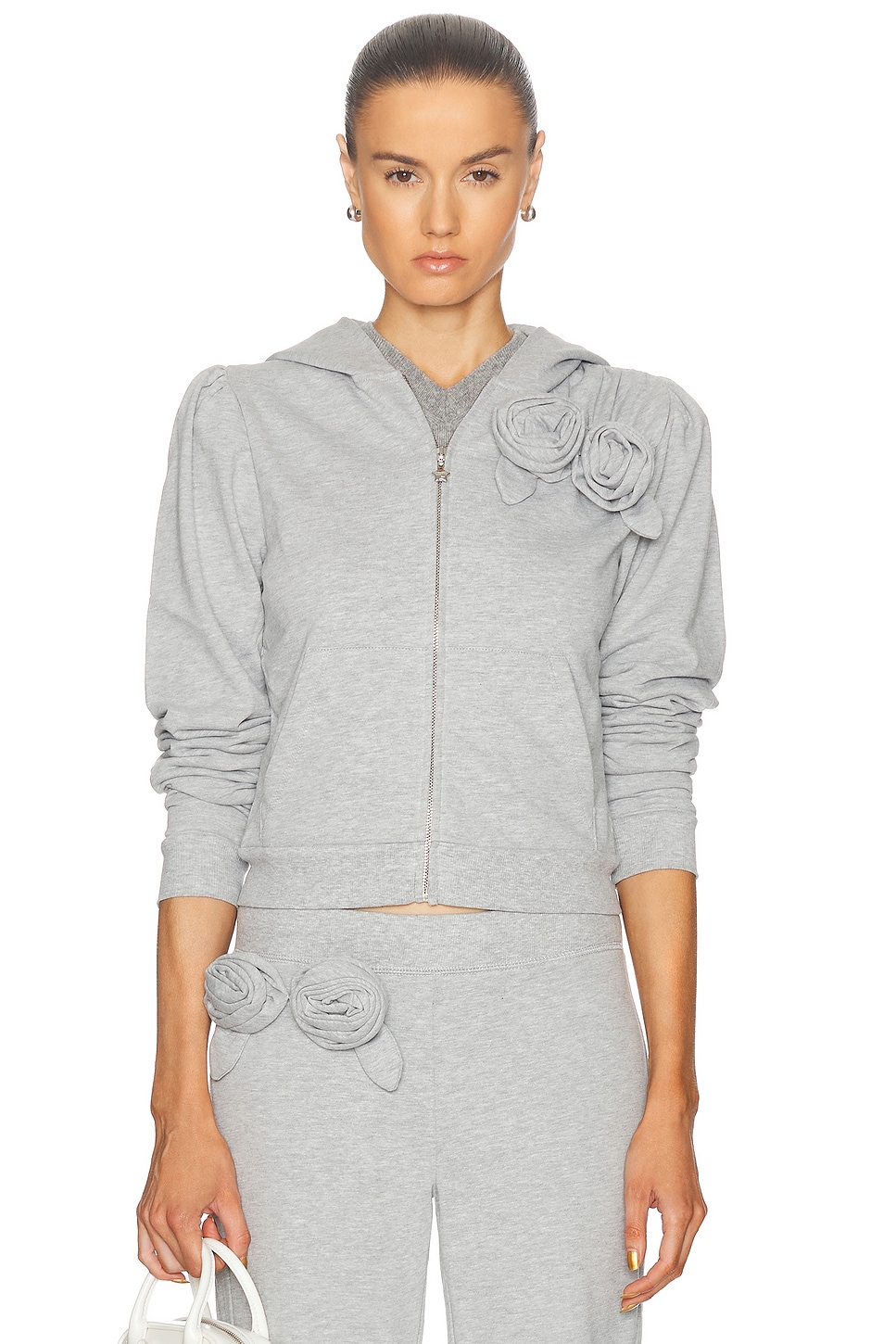 Shop Sandy Liang Sookie Hoodie In Heather Grey