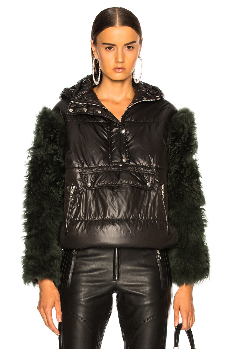 Image 1 of Sandy Liang Gordo Pullover With Lamb Shearling Sleeves in Black