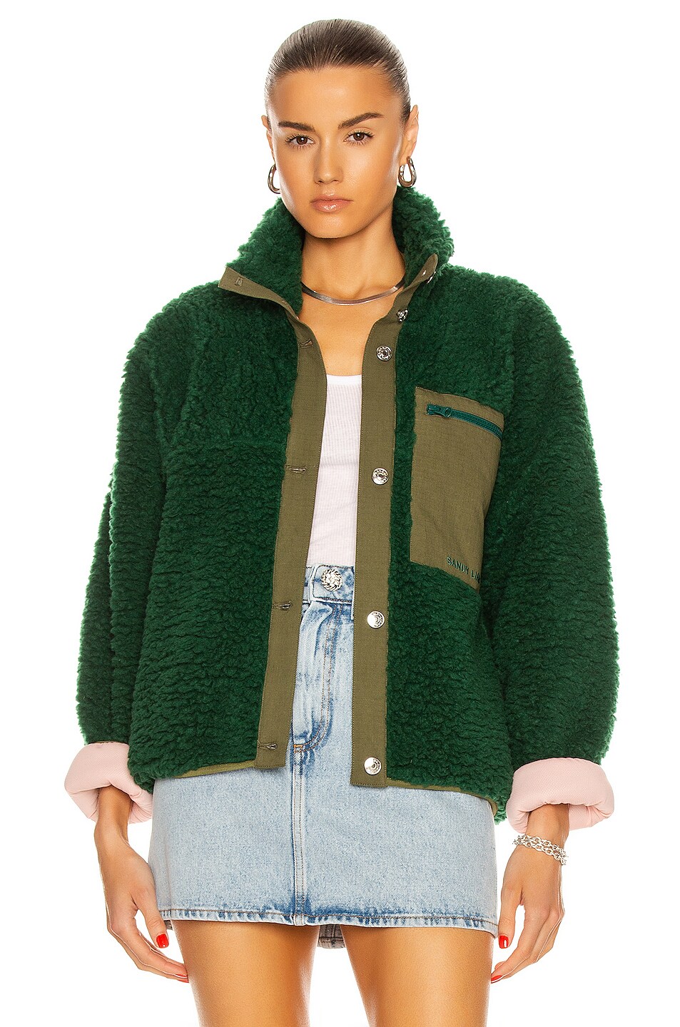 Image 1 of Sandy Liang Fleece Jacket in Evergreen
