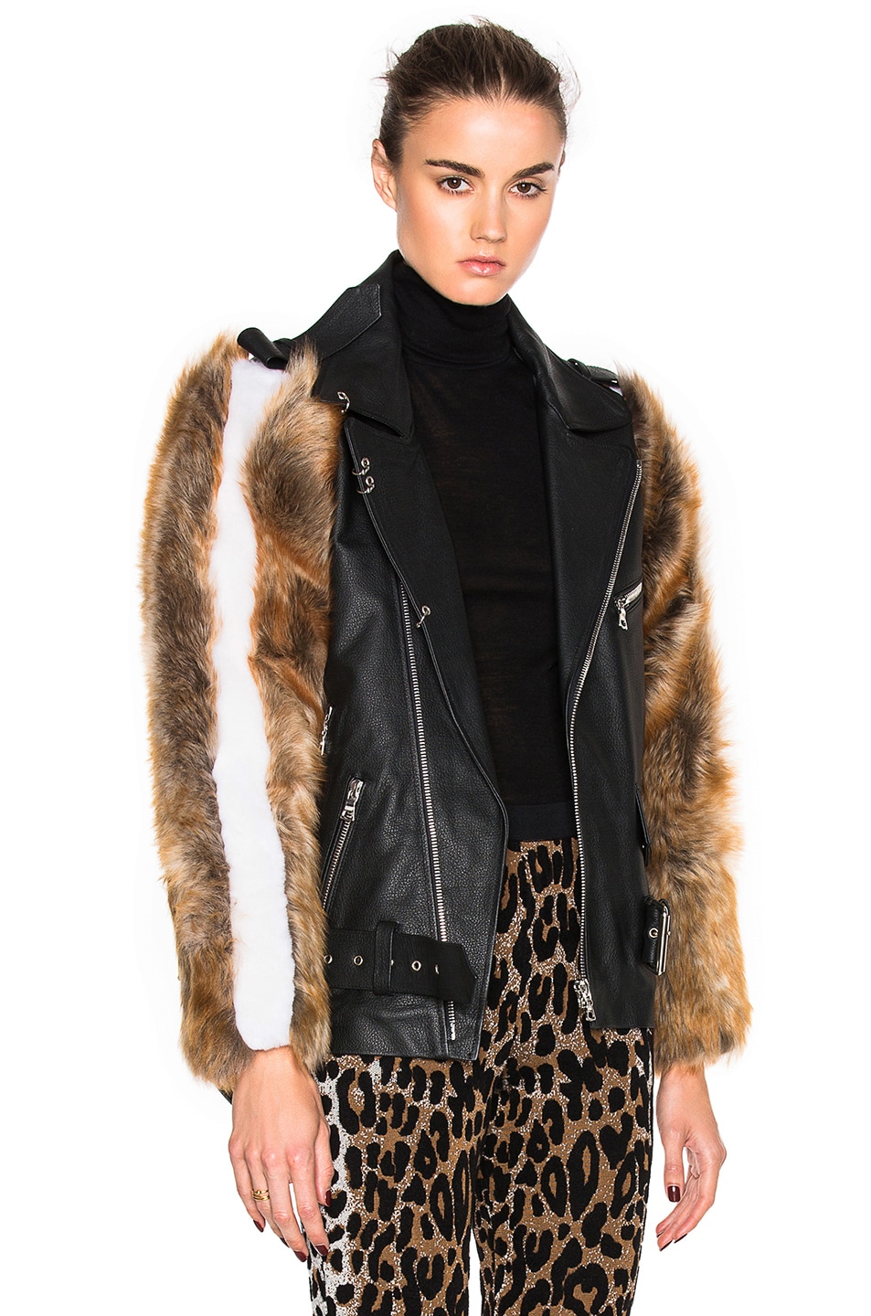 Image 1 of Sandy Liang Rivington Coat With Lamb Fur in Black & Hennessy