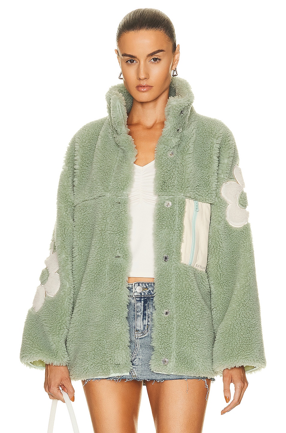 Sandy Liang Delphine Fleece Jacket in Pistachio FWRD
