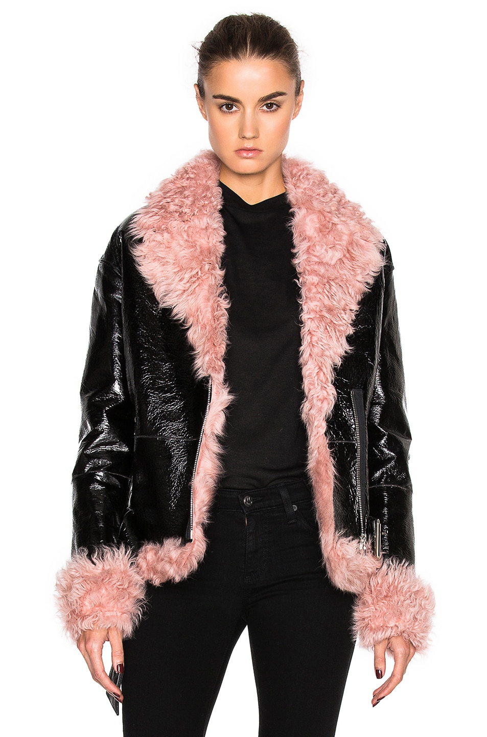 Image 1 of Sandy Liang Bowery Coat With Lamb Fur in Pink & Black