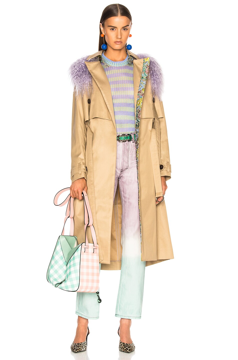 Image 1 of Sandy Liang Leesi Trench Coat With Lamb Shearling in Trench & Lavender