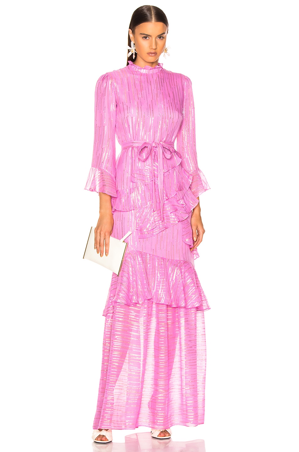 Image 1 of SALONI Marissa Long Dress in Candy Pink Metallic