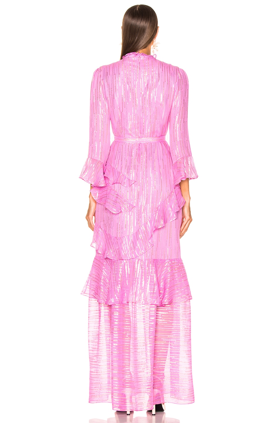 SALONI Marissa Long Dress in Candy Pink Metallic | FWRD