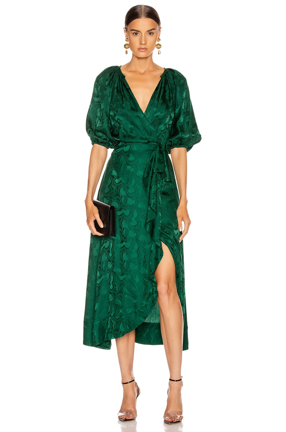Image 1 of SALONI Draped Olivia Dress in Forest