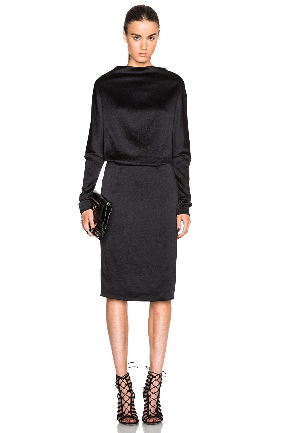 Image 1 of Sally Lapointe Textured Stretch Silk Short Drape Dress in Black