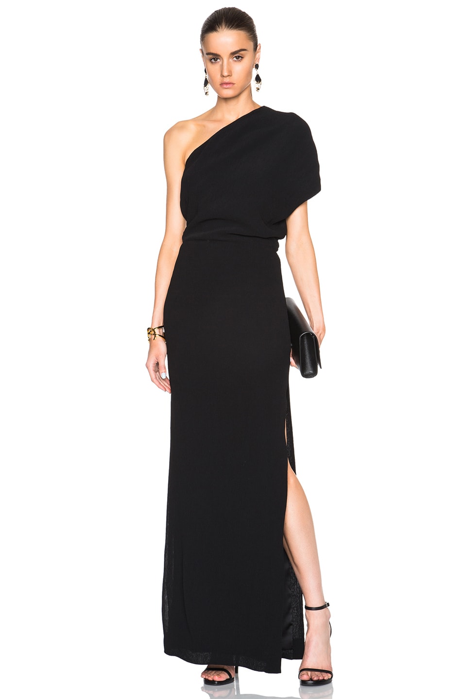 Image 1 of Sally Lapointe Crinkle Viscose One Shoulder Dress in Black