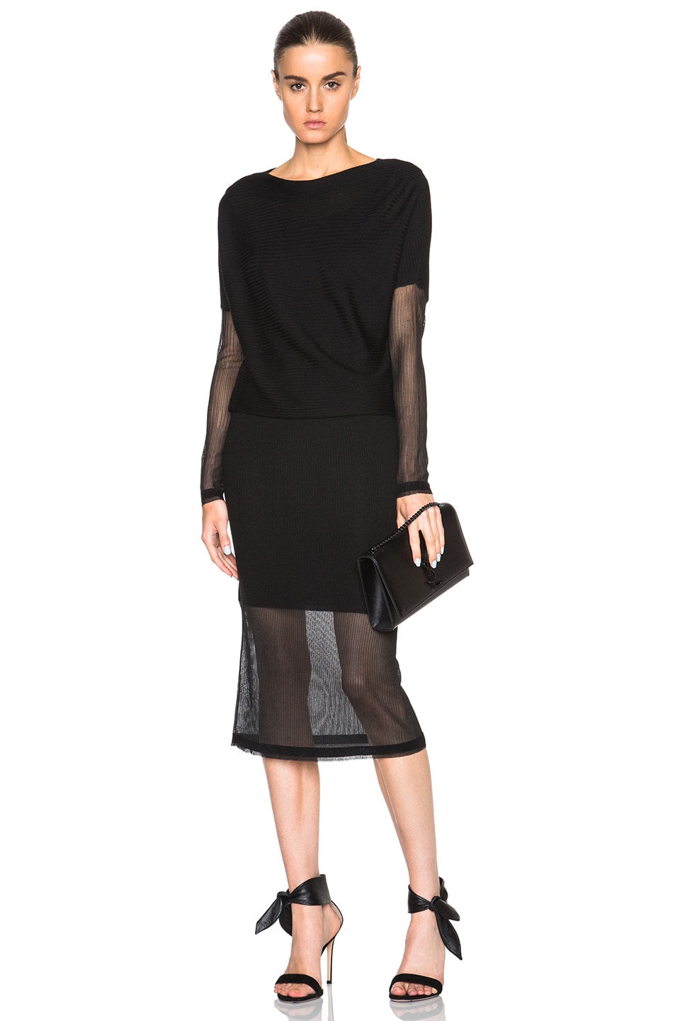 Image 1 of Sally Lapointe Silk Blend Ripped Drape Dress in Black