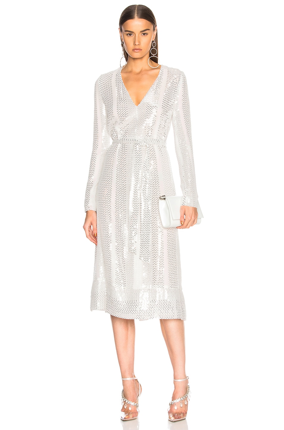 Image 1 of Sally Lapointe Sequin Belted Dress in White & Silver