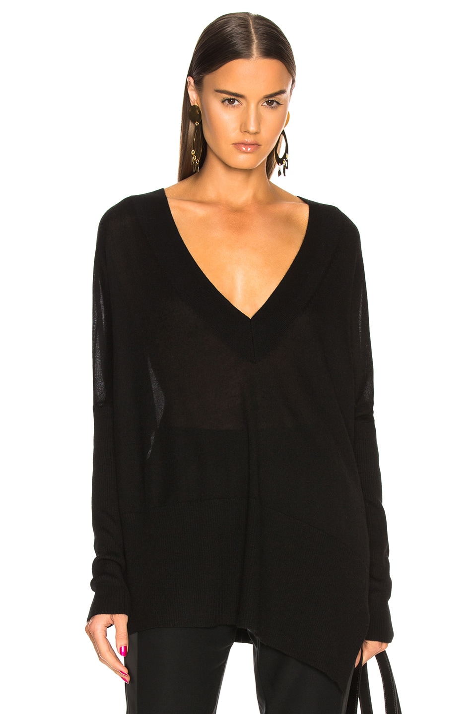 Image 1 of Sally Lapointe Cashmere Silk Asymmetrical Sweater in Black