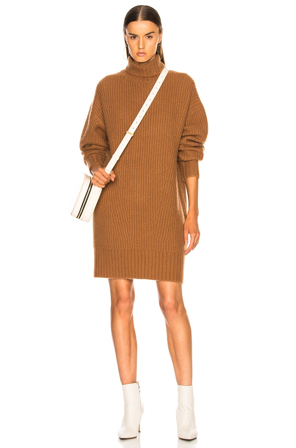 Image 1 of Sally Lapointe Cashmere Silk Turtleneck Sweater Dress in Camel