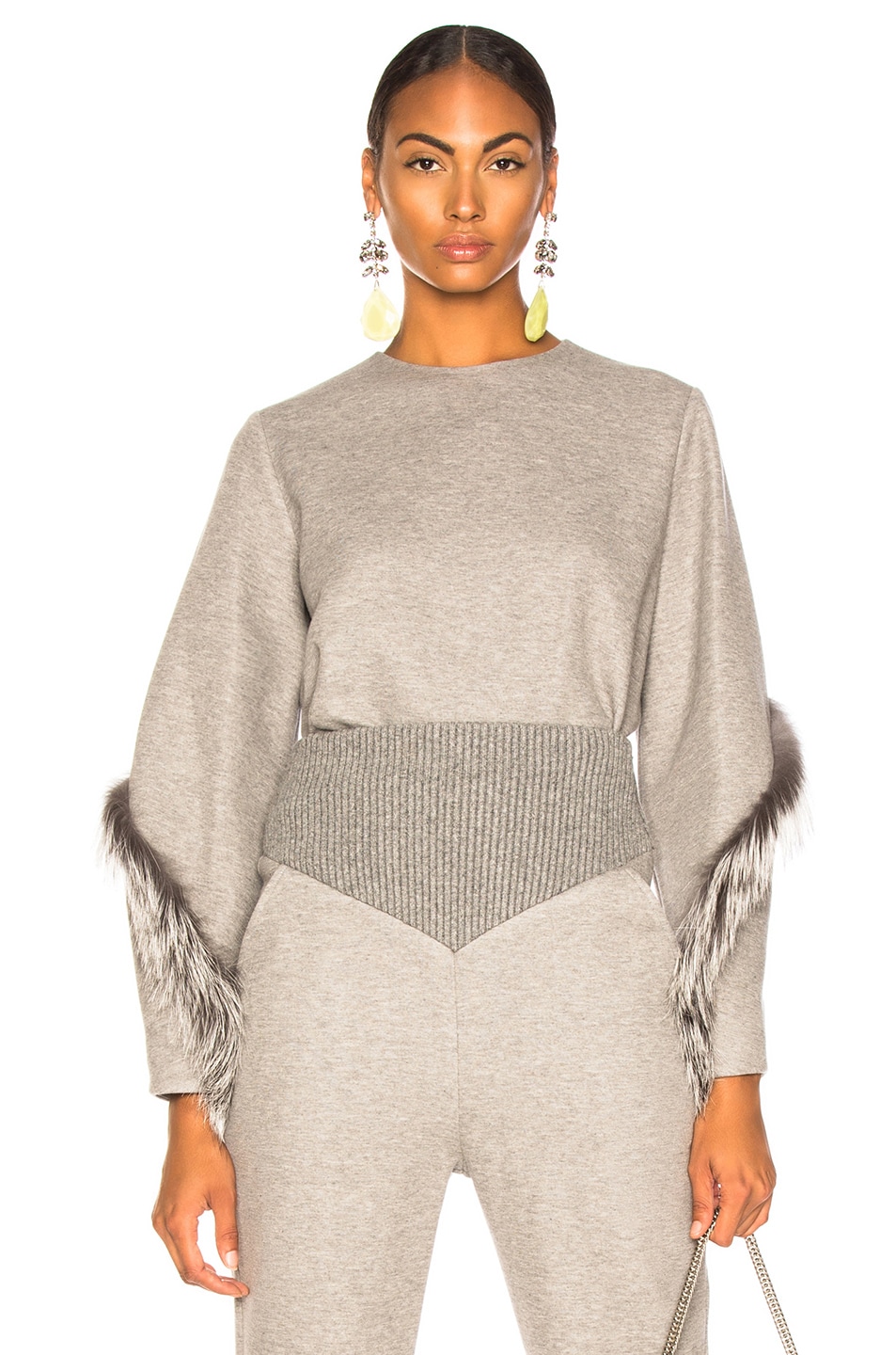 Image 1 of Sally Lapointe Cocoon Top With Fox Fur in Heather Grey