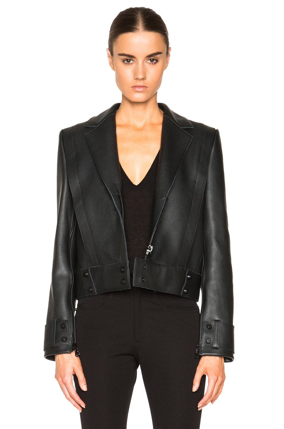 Sally Lapointe Leather & Dyed Silver Fox Bomber in Black | FWRD