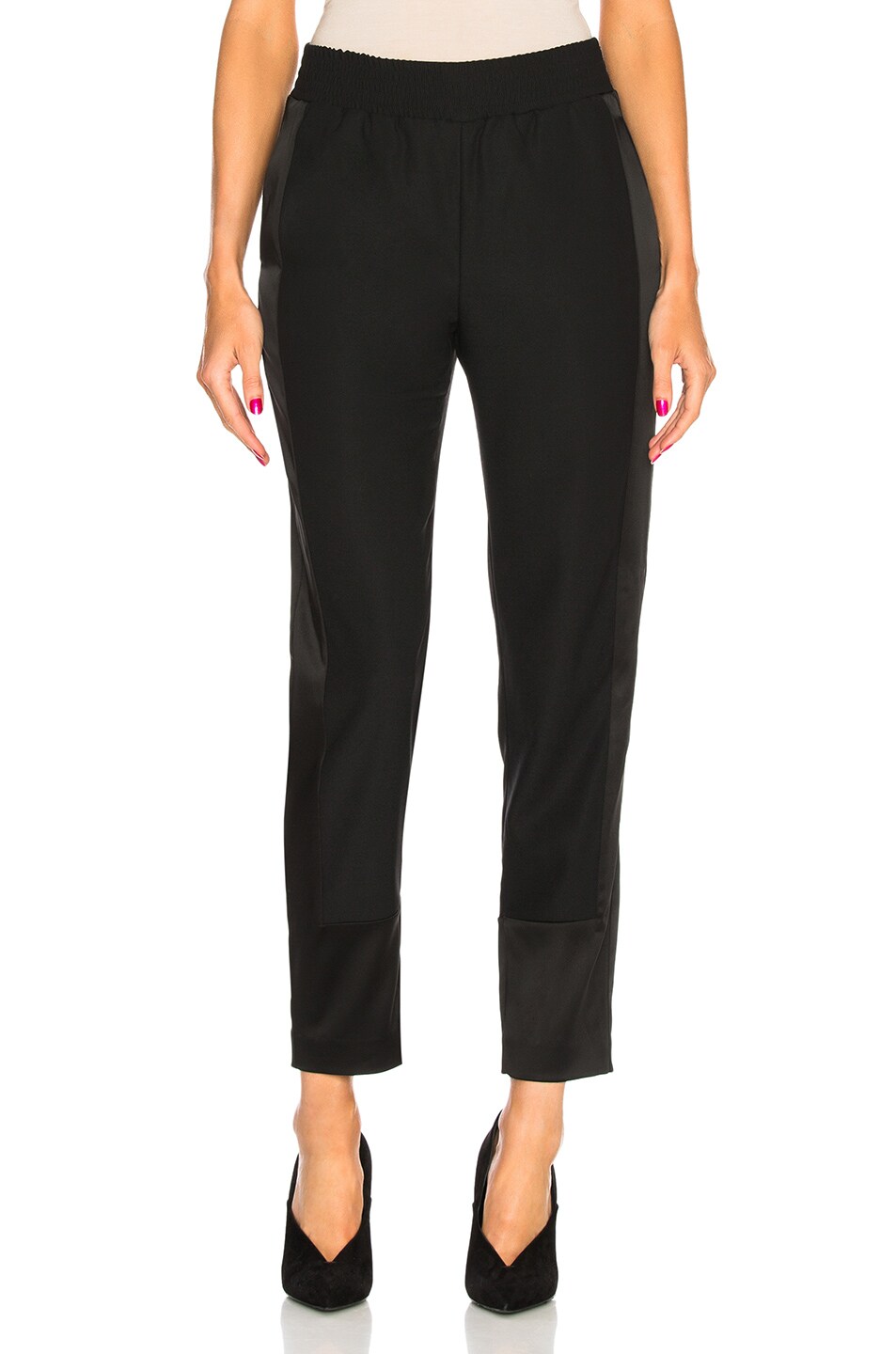 Image 1 of Sally Lapointe Stretch Satin Tapered Track Pant in Black