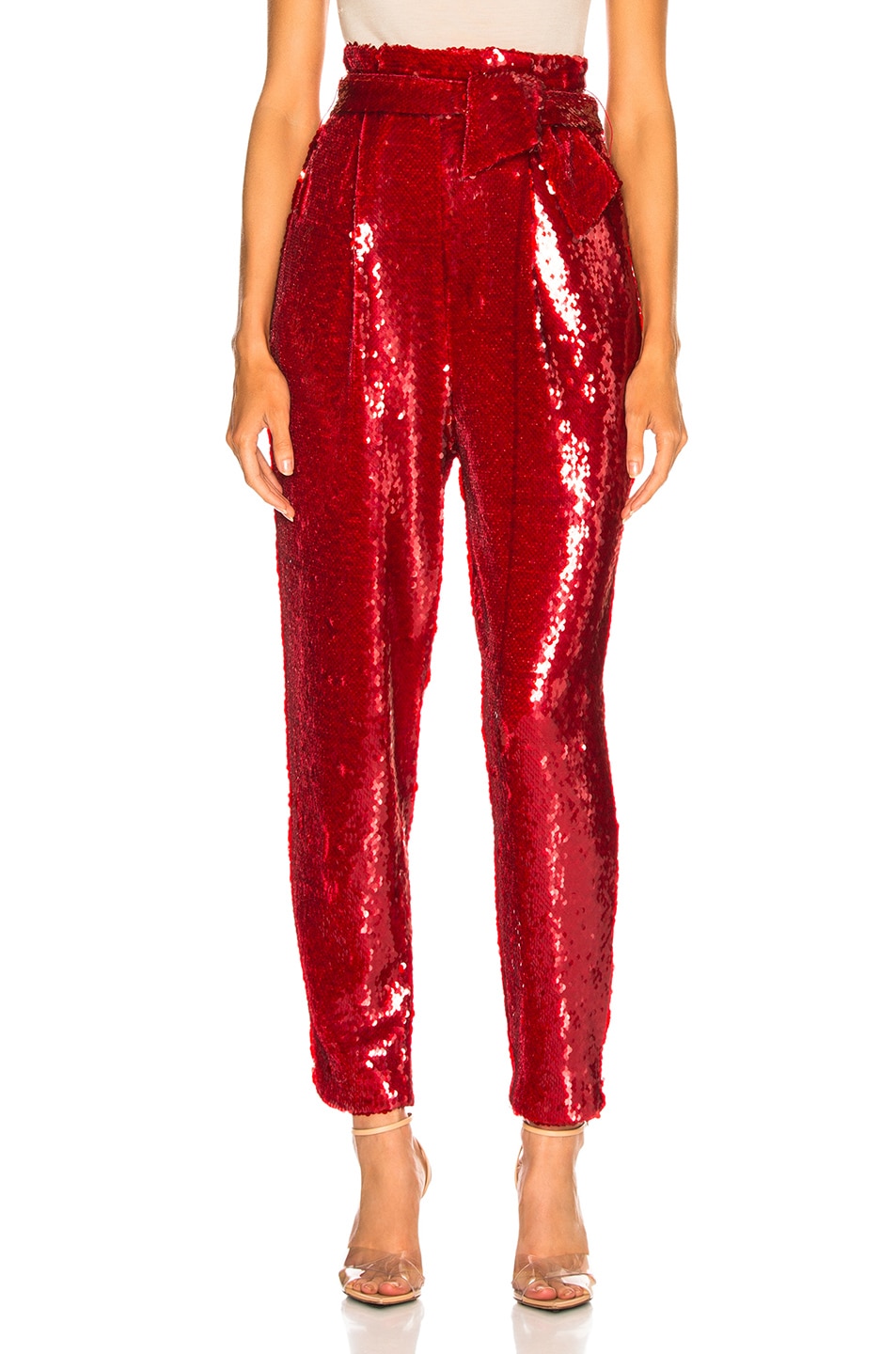 Image 1 of Sally Lapointe Stretch Sequins Tapered Pant in Red