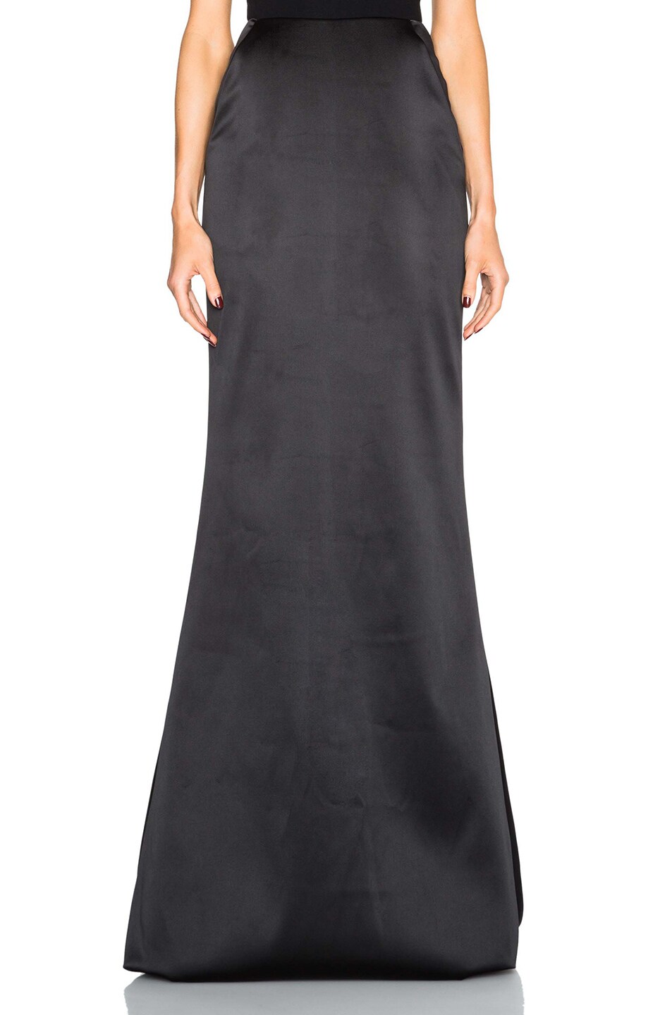 Image 1 of Sally Lapointe Bonded Satin Sculpted Skirt in Black