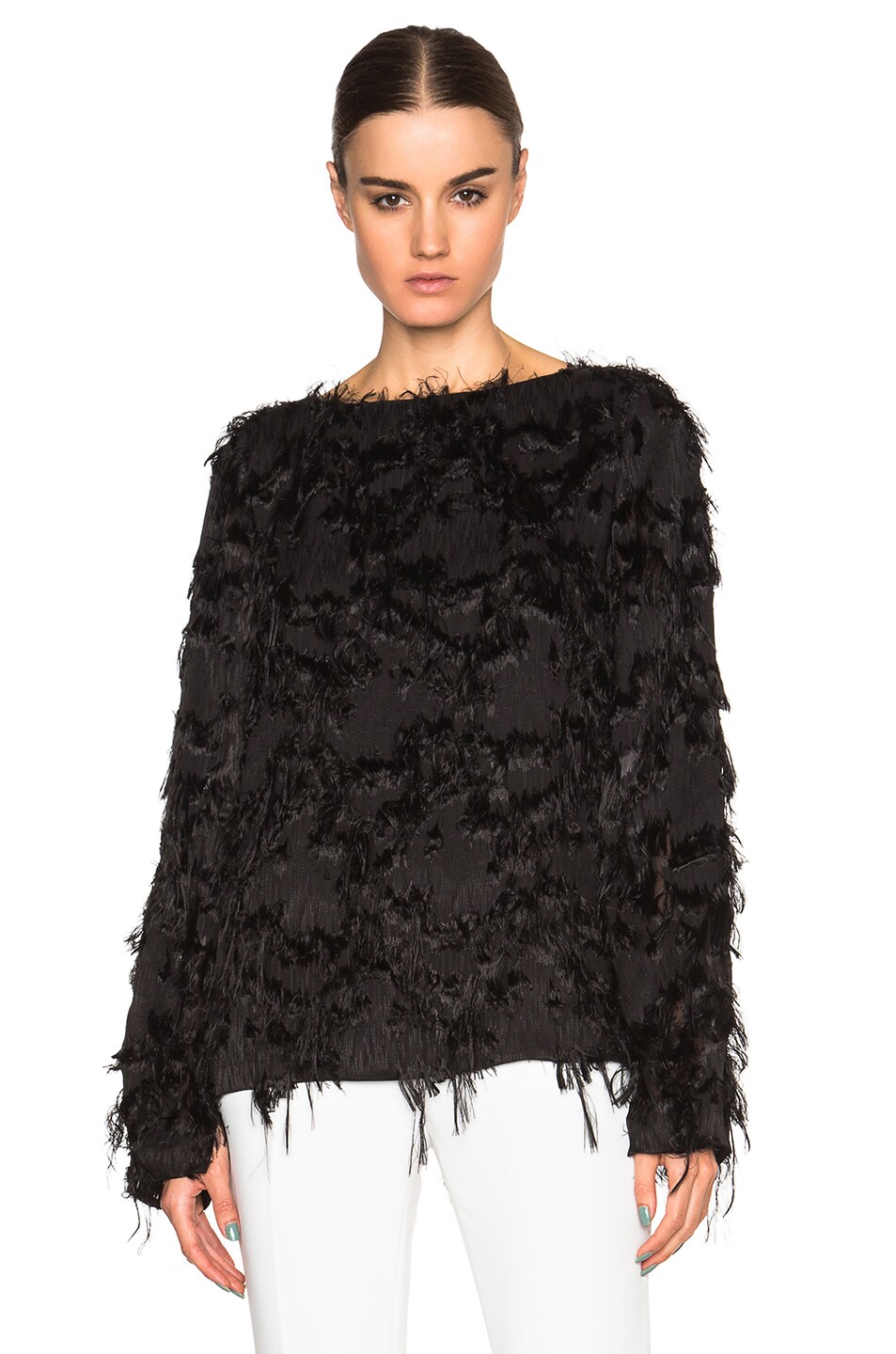 Image 1 of Sally Lapointe Tassel Jacquard Blouse in Black